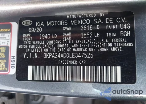 2020 Kia Rio S z USA, uszkodzony, nr VIN 3KPA24AD0LE347525